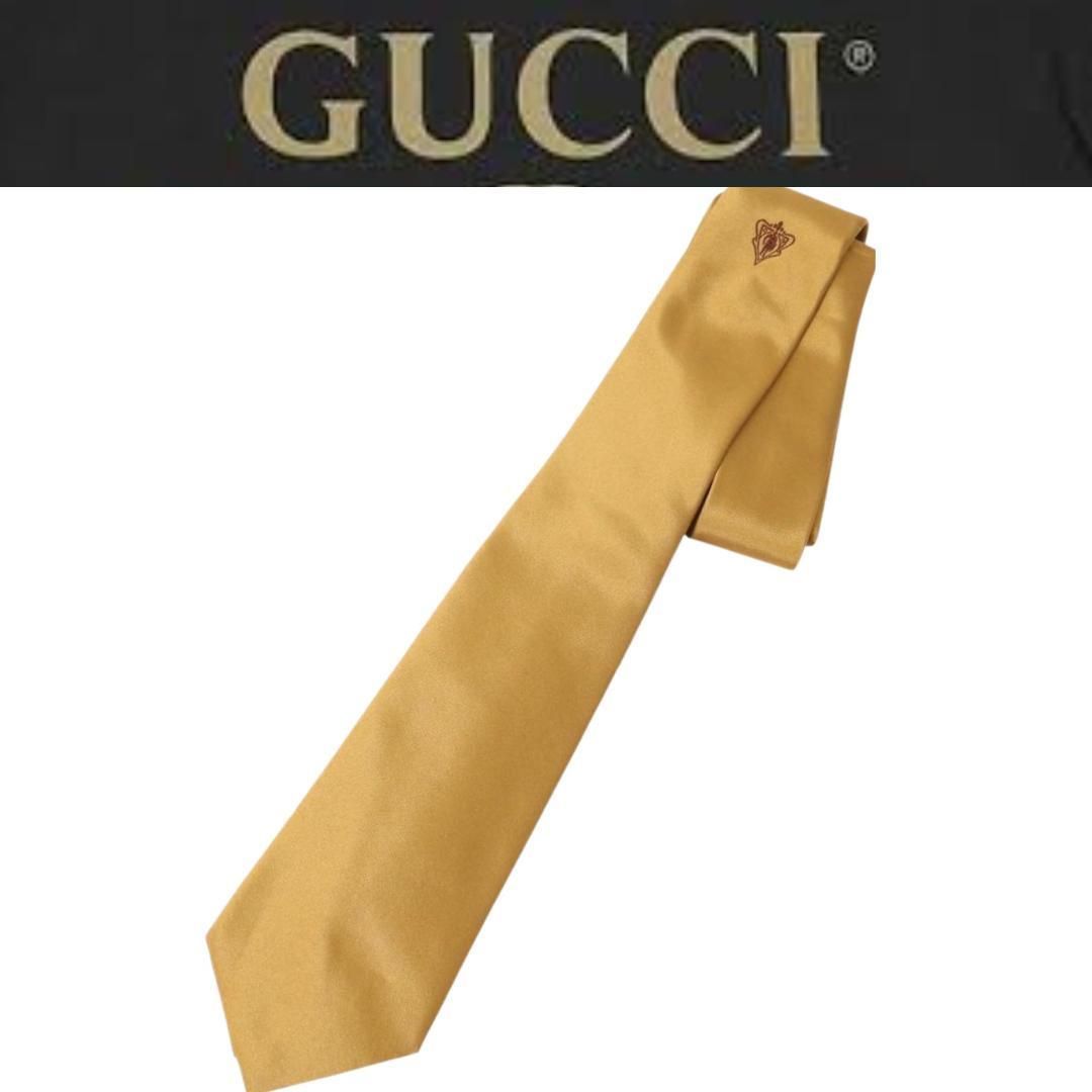 GUCCI グッチ メンズ シルク ネクタイ クレスタ紋章 ゴールド 金