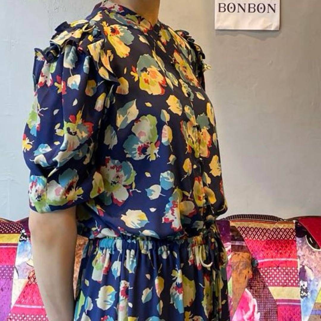 13 ローレンラルフローレン LAUREN RALPH LAUREN 花柄 ワンピース 青 半袖 ブルー 青 藍色 ネイビー 紺色 BLUE NAVY お呼ばれ デート オフィスカジュアル 食事会 可愛い お出かけ 上品