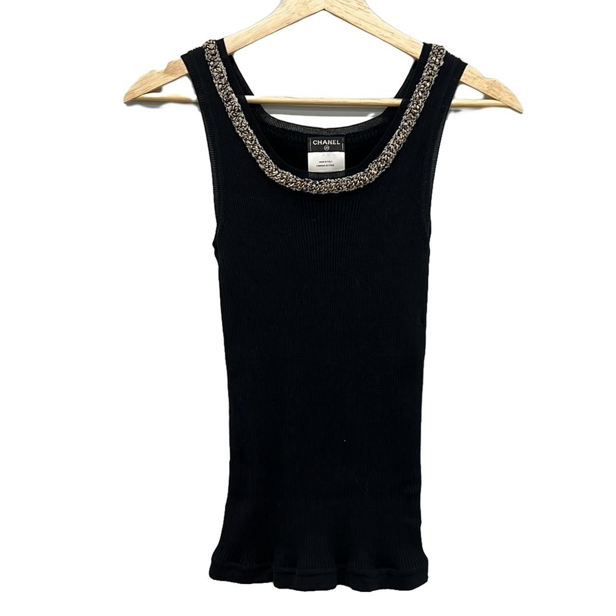 CHANEL シャネル ノースリーブワンピース ロングドレス ビスコース キュプラ シルク ブラック #36 アシンメトリー スクエアネック 【中古】  : 40310034 : 京都よろず屋 Yahoo!店 - 通販 - Yahoo!ショッピング