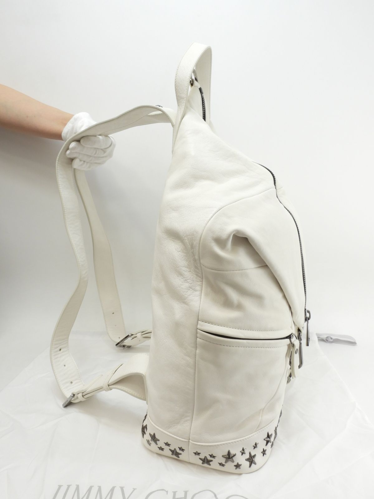 ジミーチュウ フィッツロイ 星スタッズ レザー白 バックパック