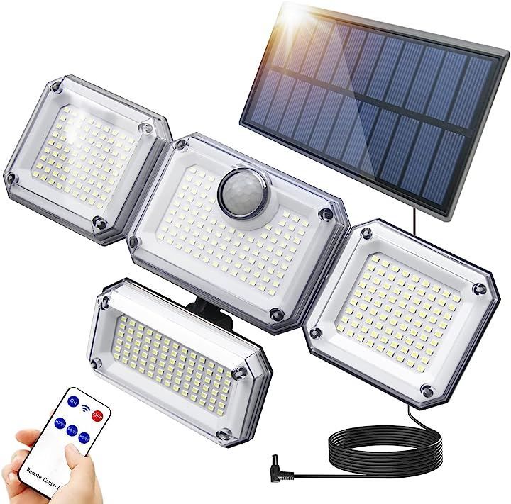 Miraitech 333LEDソーラーライト人感センサー 4灯式 IP65防水 5M延長コード 屋外 分離型 センサーライト 人感センサーライト( 4個)