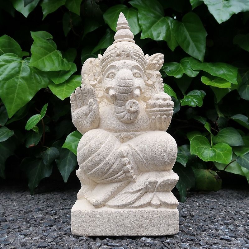 ガネーシャ石像 30cm パラスストーン 石彫り彫刻 ガネーシャの置物 アジアン雑貨 バリ島雑貨 オブジェ ガーデンオーナメント 250616