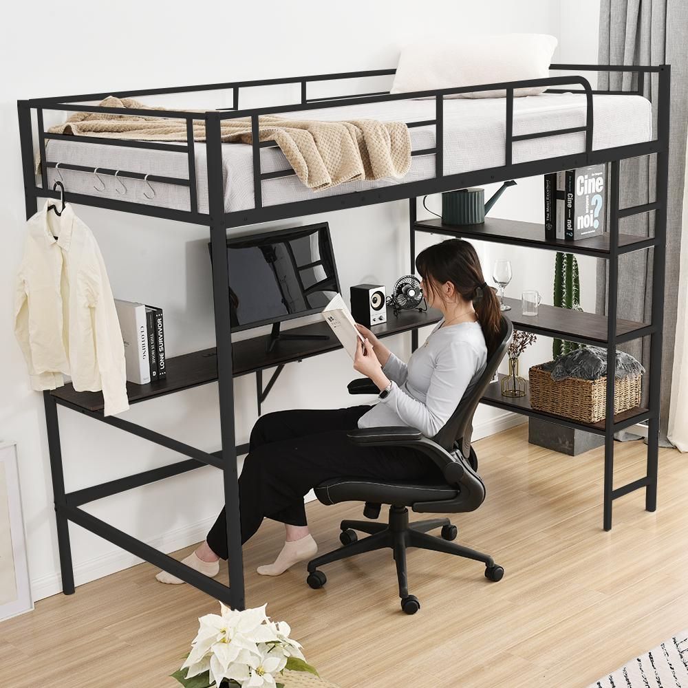 Amazon.co.jp: ロフトベッド シングル 収納付き デスク付き スチール
