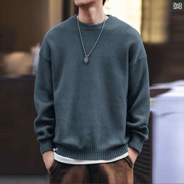 XL 秋冬 コーデ メンズ 服 シンプル ファッション オシャレ 大人 かっこいい 大きいサイズ ストリート 紳士服 ハイエンド 柄 ウォッシュ セーター ラウンドネック 長袖