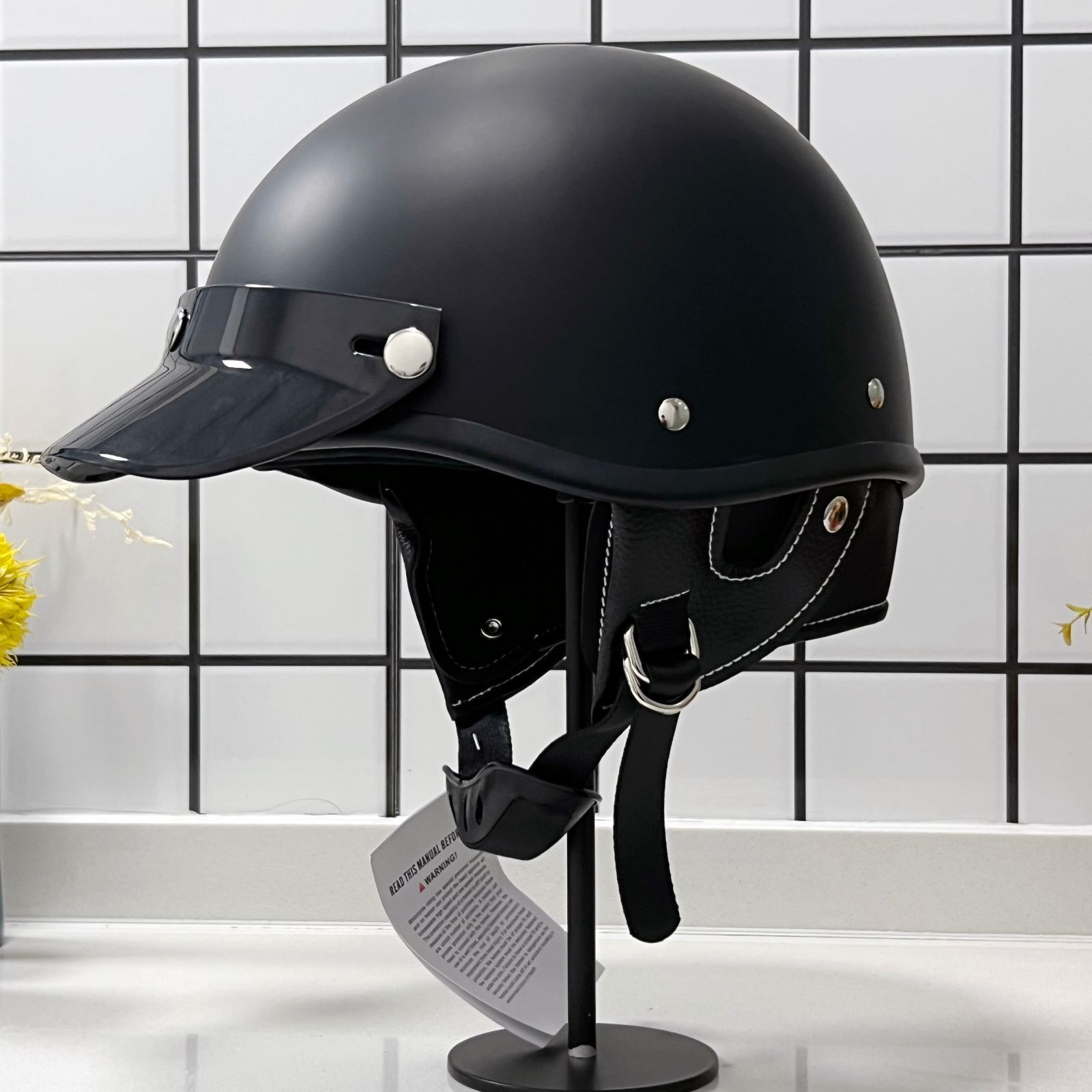 ハーレーハーフヘルメット ポリスヘルメッDOT認証 -艶黒