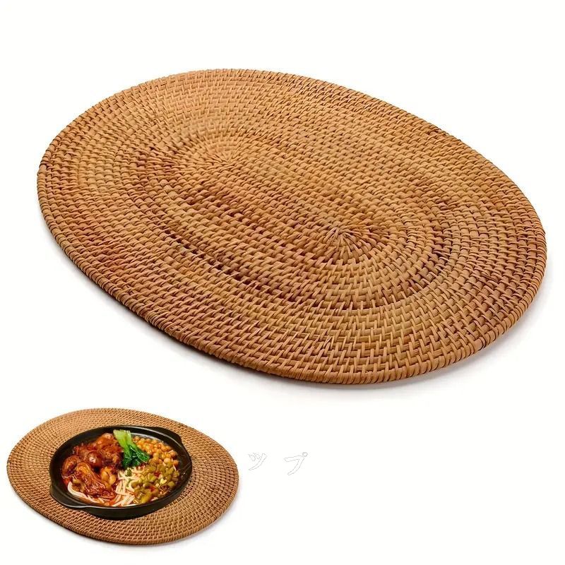 木製プレイスマット ラタン編みテーブルマット 断熱トレイパッド ティーマット 断熱マット プレイスマット セット キッチン用品 キッチン テーブルマット