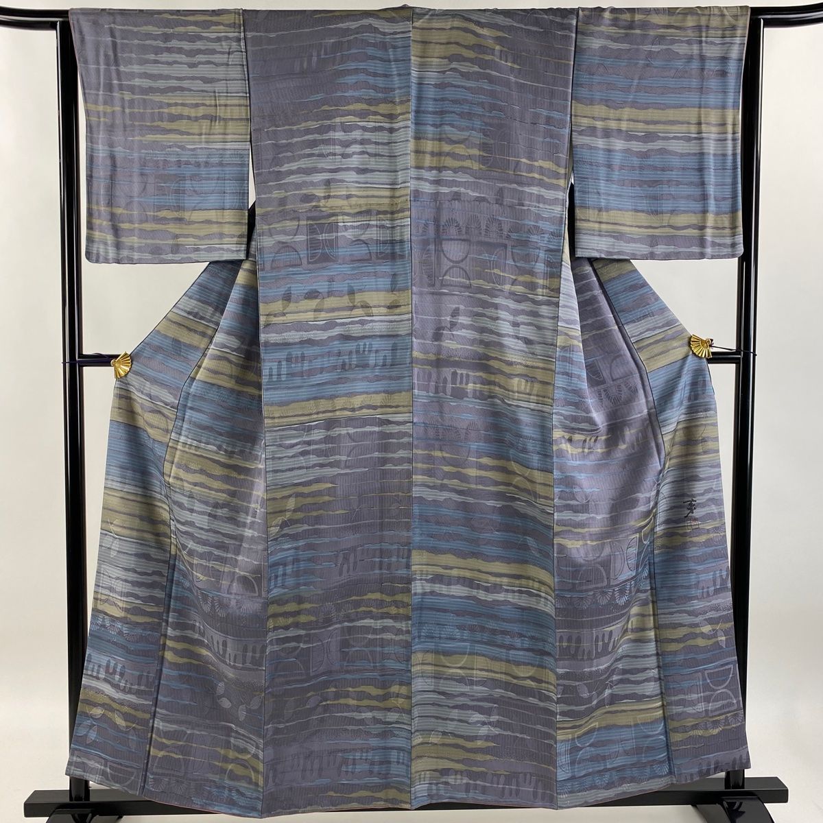 小紋 身丈157.5cm 裄丈64.5cm M 袷 大久保玄才 落款 幾何学模様