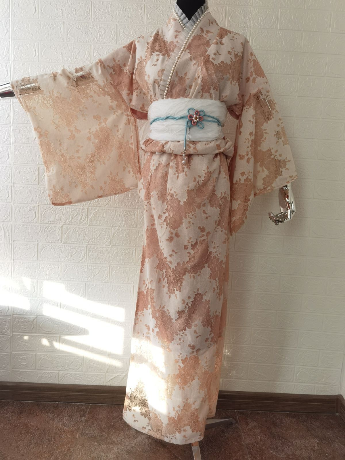 総レース 浴衣 花柄 浴衣帯 セット花見 花火大会 夏祭り LSLK-PINK 総レース 浴衣 花柄 浴衣帯 セット花見 花火大会 夏祭り LSLK