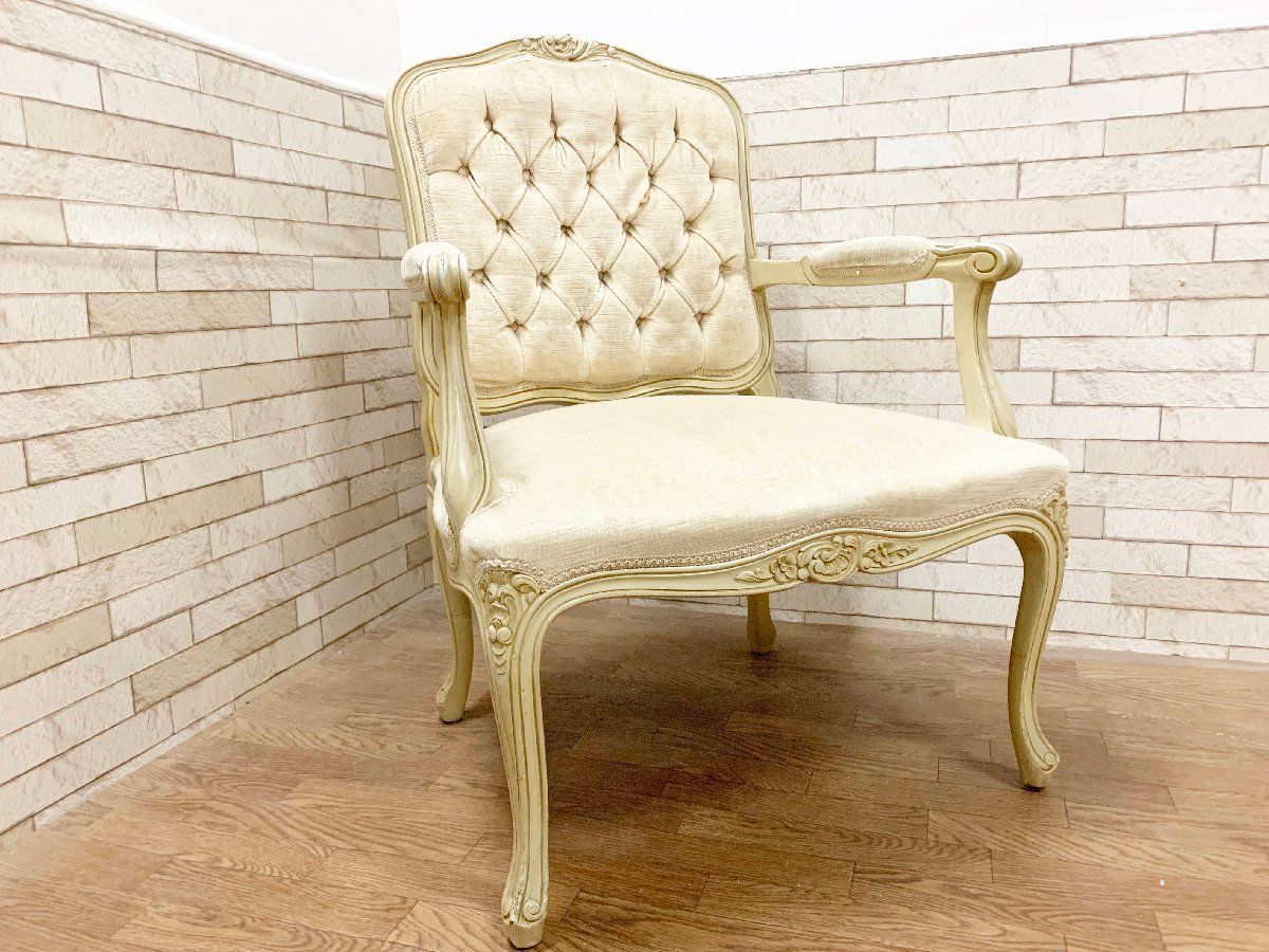 フランス アンティーク ロココ様式 アームチェア サロンチェア ダイニングチェア 椅子 イス 西洋 洋館 クラシカル / 英国 イタリア　
