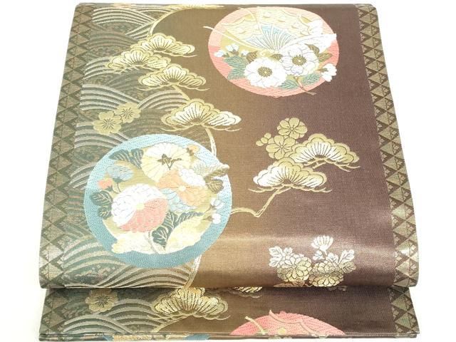 平和屋着物◎六通柄袋帯 唐織 花蝶丸文 金糸 正絹 逸品