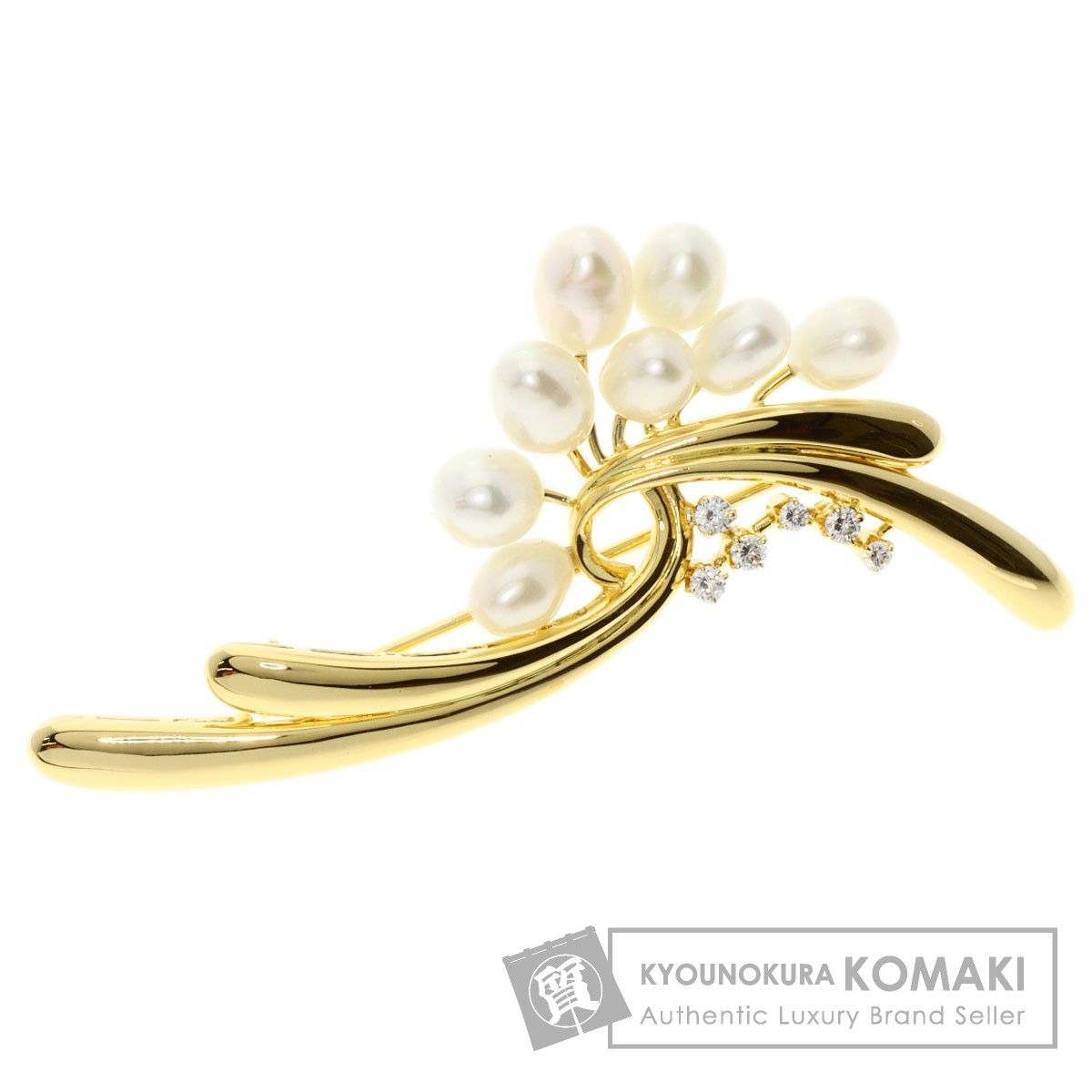 MIKIMOTO ミキモト 淡水パール 真珠 ダイヤモンド ブローチ K18YG ...