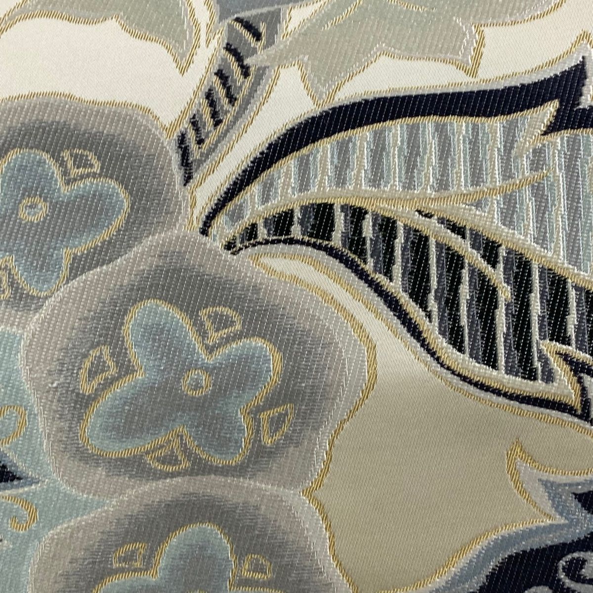 袋帯 白綾苑大庭 落款 草花 金糸 ベージュ 六通 正絹