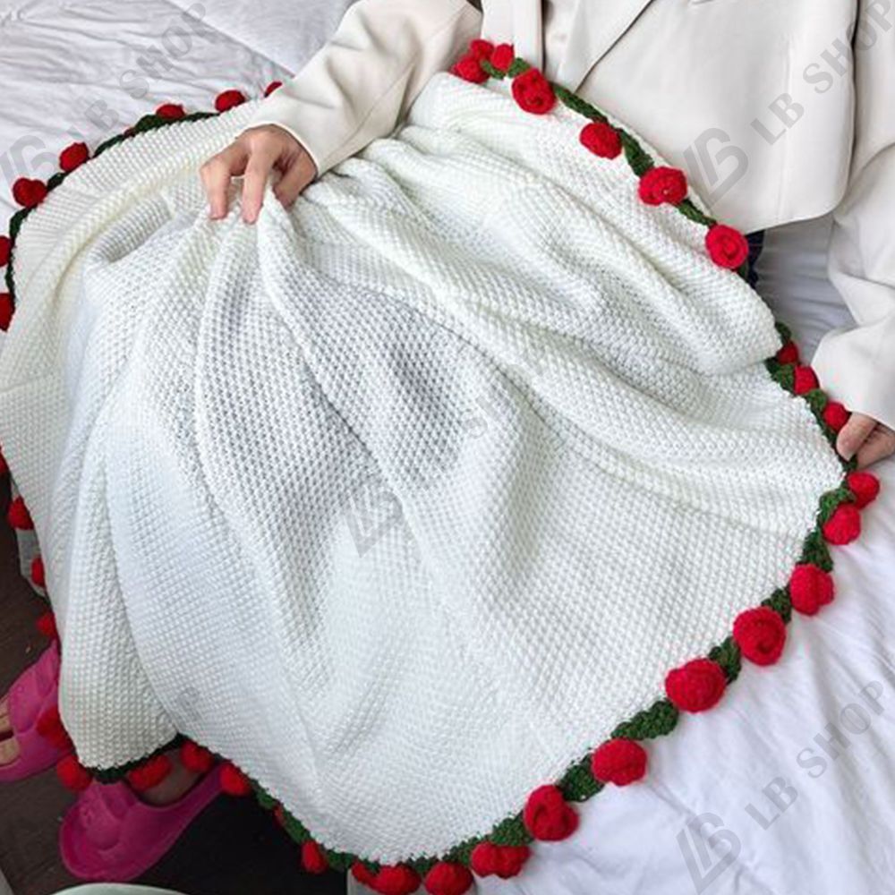 完成品] 花束ブランケット 110CM れないお花 ブーケ 編み物 枯れ