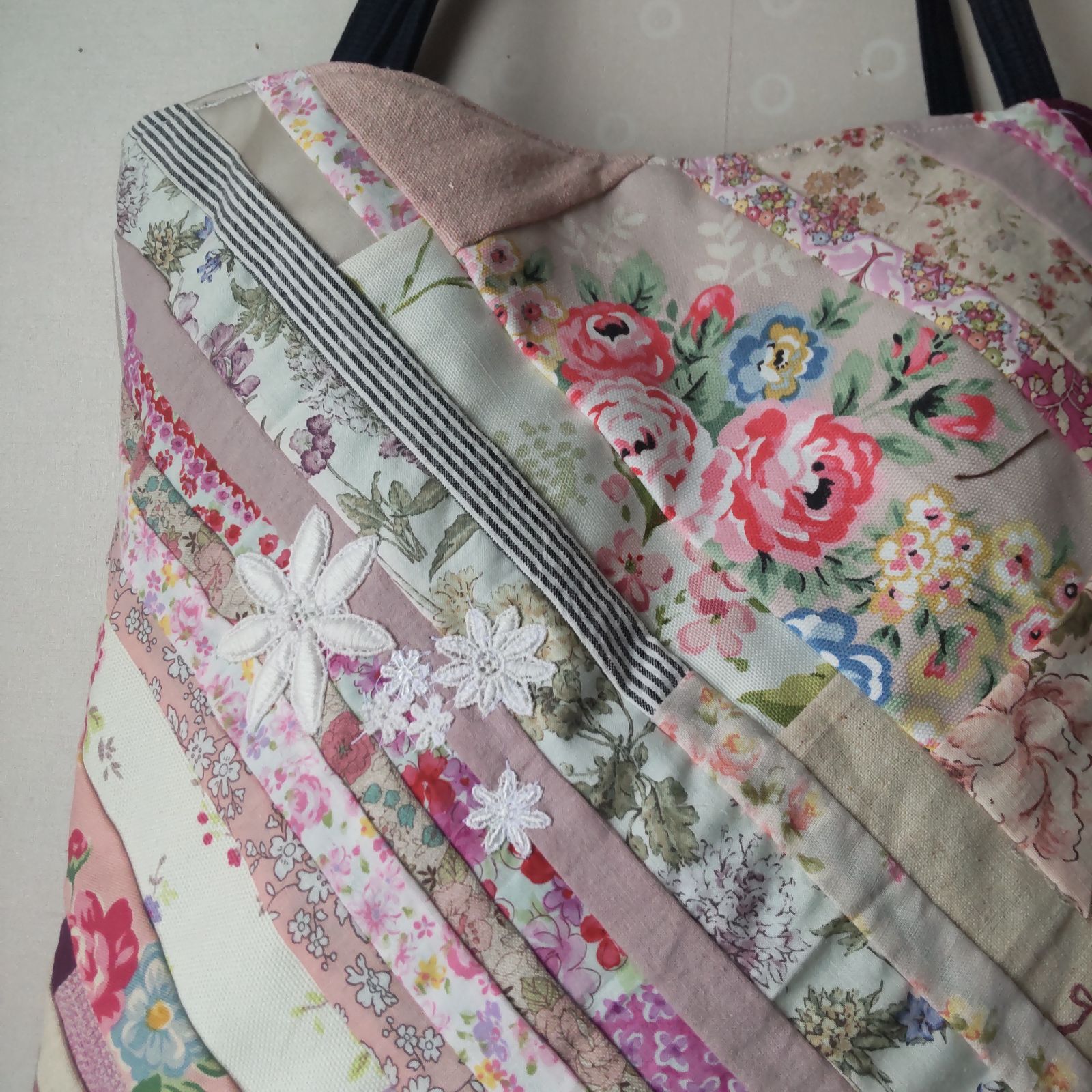 大きなお花のトートバッグ ハンドメイド パッチワーク 手作り キット☆花のトートバッグ パッチワークキルト キット heartful