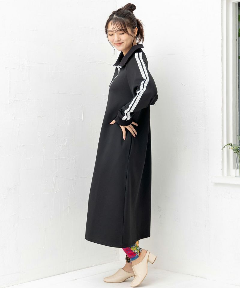 ねお スカラー143693：ネコラバープリント ラインジャージワンピース