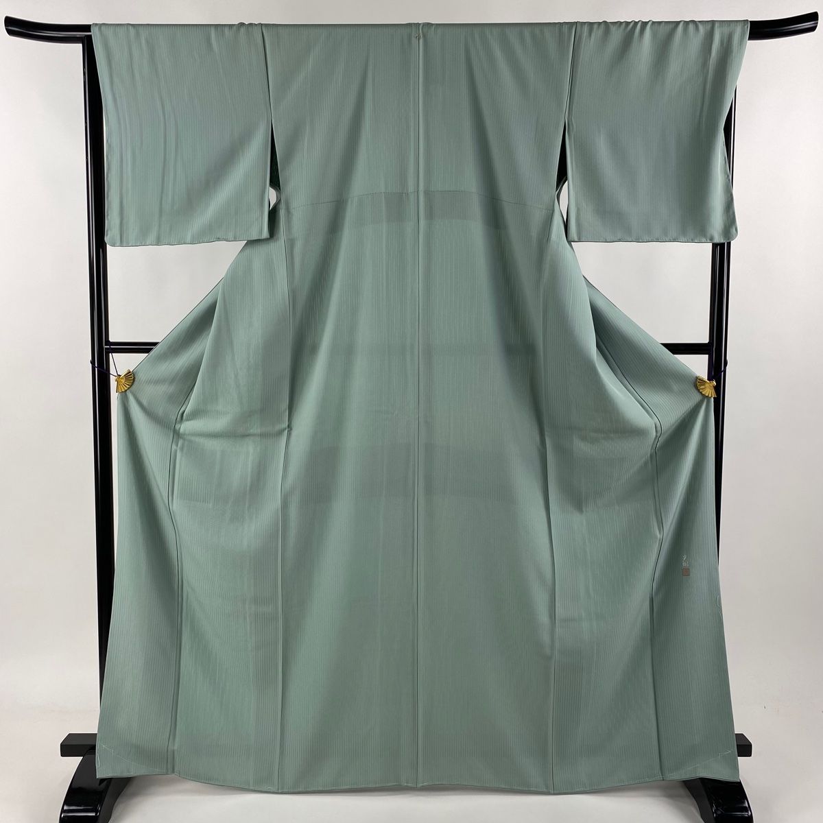 色無地 身丈167.5cm 裄丈67.5cm L 絽袷 松尾光琳 落款 薄緑 正絹 名品 一つ紋