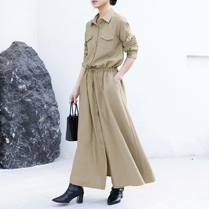 ロング シャツワンピース ワンピース 襟付き レディースファッション ゆったり 楽ちん オーバーサイズ 体型カバー マタニティ カジュアル  送料無料 ZYP29今がチャンス