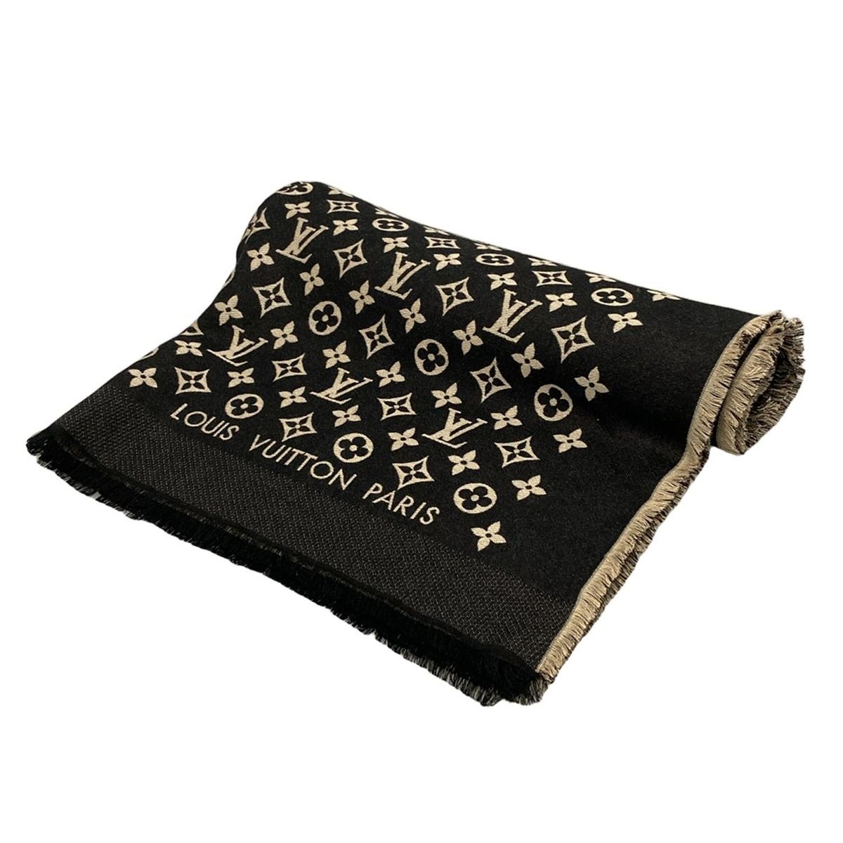 LOUIS VUITTON(ルイヴィトン) マフラー美品 M71037 黒×ベージュ LOUIS VUITTON(ルイヴィトン) マフラー美品 M71037 黒×ベージュ
