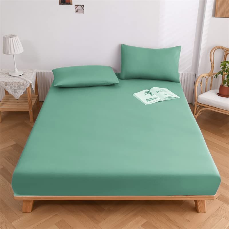 ミント_セミダブル・120×200cm SowooHome ボックスシーツ マットレスカバー 洗える さらさら肌触り ナチュラル おしゃれ 無地 吸水速乾 セミダブル・120×200cm ミント