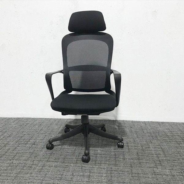 STチェア ヘッドレスト付 オフィスチェア ブラック