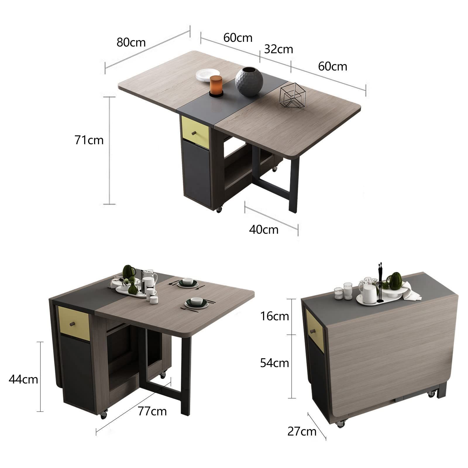 FUNROLUX折りたたみダイニングテーブル、物置棚と2つの物置引き出し付き Amazon｜折りたたみダイニングテーブル、物置棚と2つの物置引き出し