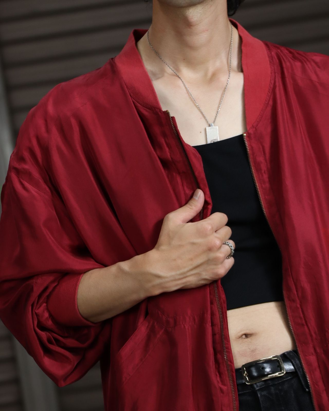 oversized silk bomber jacket blouson faded red 80s 90s シルク 
