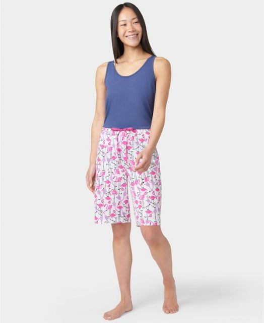 送料無料 ヒュー レディース ナイトウェア アンダーウェア Women s Flamingo Strut Drawstring Bermuda Pajama Shorts Pink Flamingo