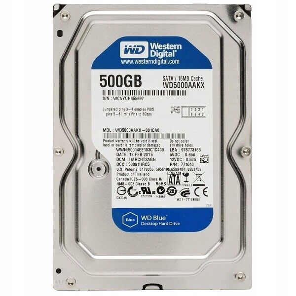 Western Digital Blue 500GB 7200RPM 16MB SATA III HARD DRIVE WD5000AAKX