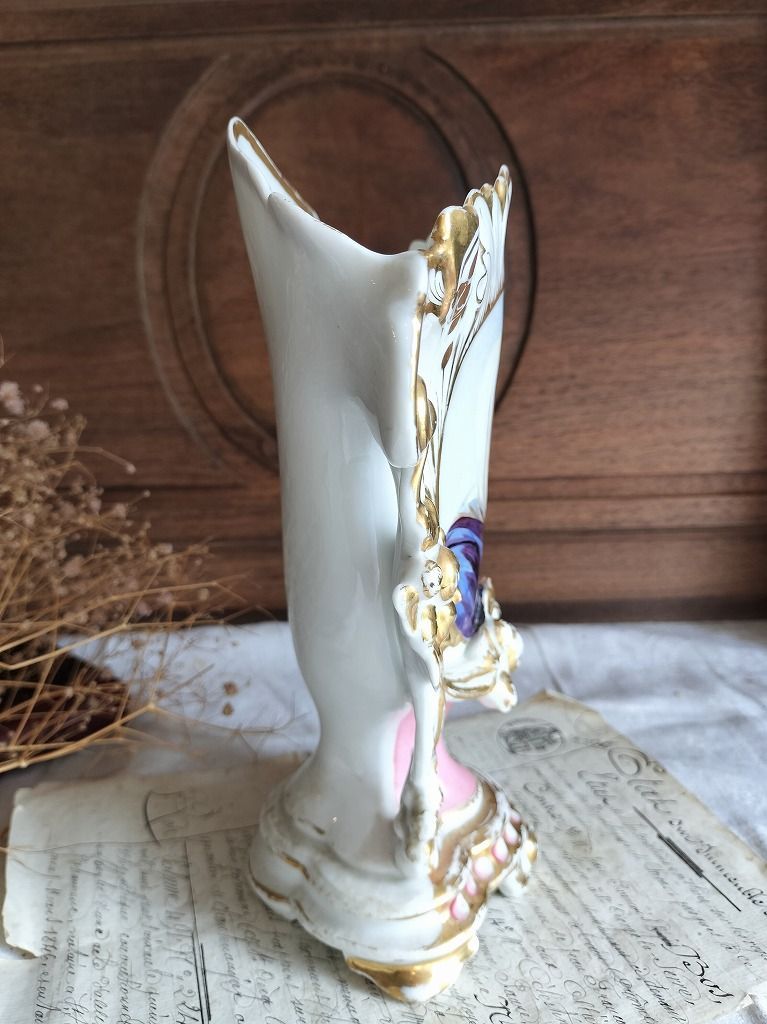 フランス アンティーク 手書きマリア絵 金彩 パリ陶器 花瓶 19 フランス アンティーク 手書きマリア絵 金彩 パリ陶器 花瓶 19