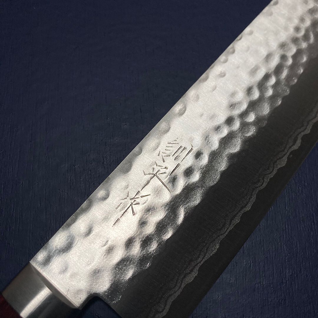 キッチン・食器 訓平作 菜切 包丁 165mm V金10号 槌目ダマスカス 紺柄