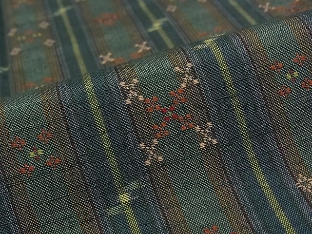 平和屋本店□極上 本場琉球 読谷山花織 紬地 草木染 仲野徳子作 証紙