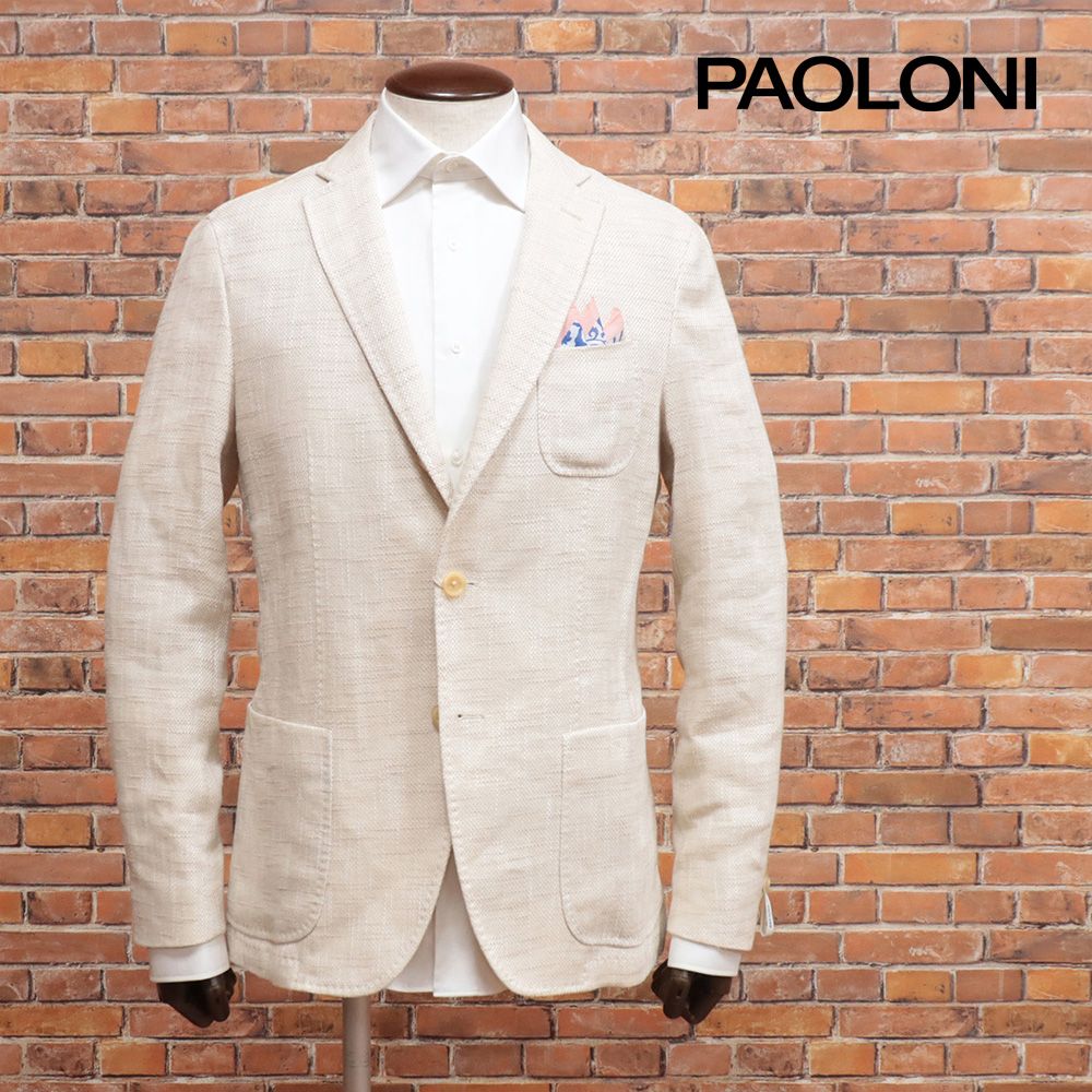 春夏/PAOLONI/50サイズ/アンコン ジャケット 麻混サマーツイード 無地 ネップ 涼しい 軽やか  新品/ベージュ/kc113/