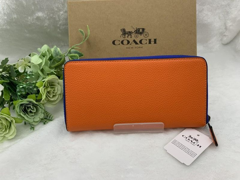 COACH コーチ 長財布 財布 ロゴ オレンジ 青 ブルー レディース 