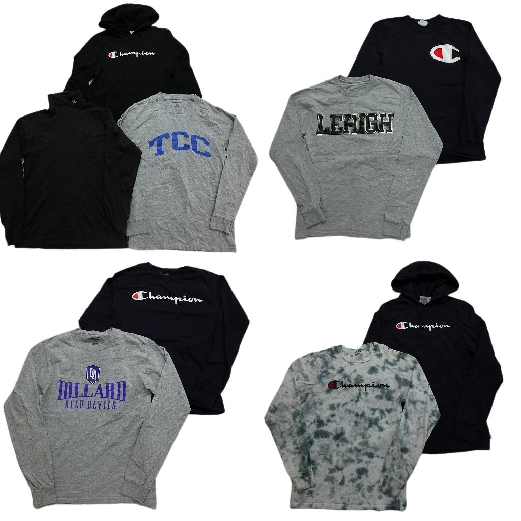 古着卸 まとめ売り チャンピオン Champion 長袖Tシャツ 9枚セット (メンズ S /M ) フーディー アーチロゴ タートルネック 中古 古着 NC0530