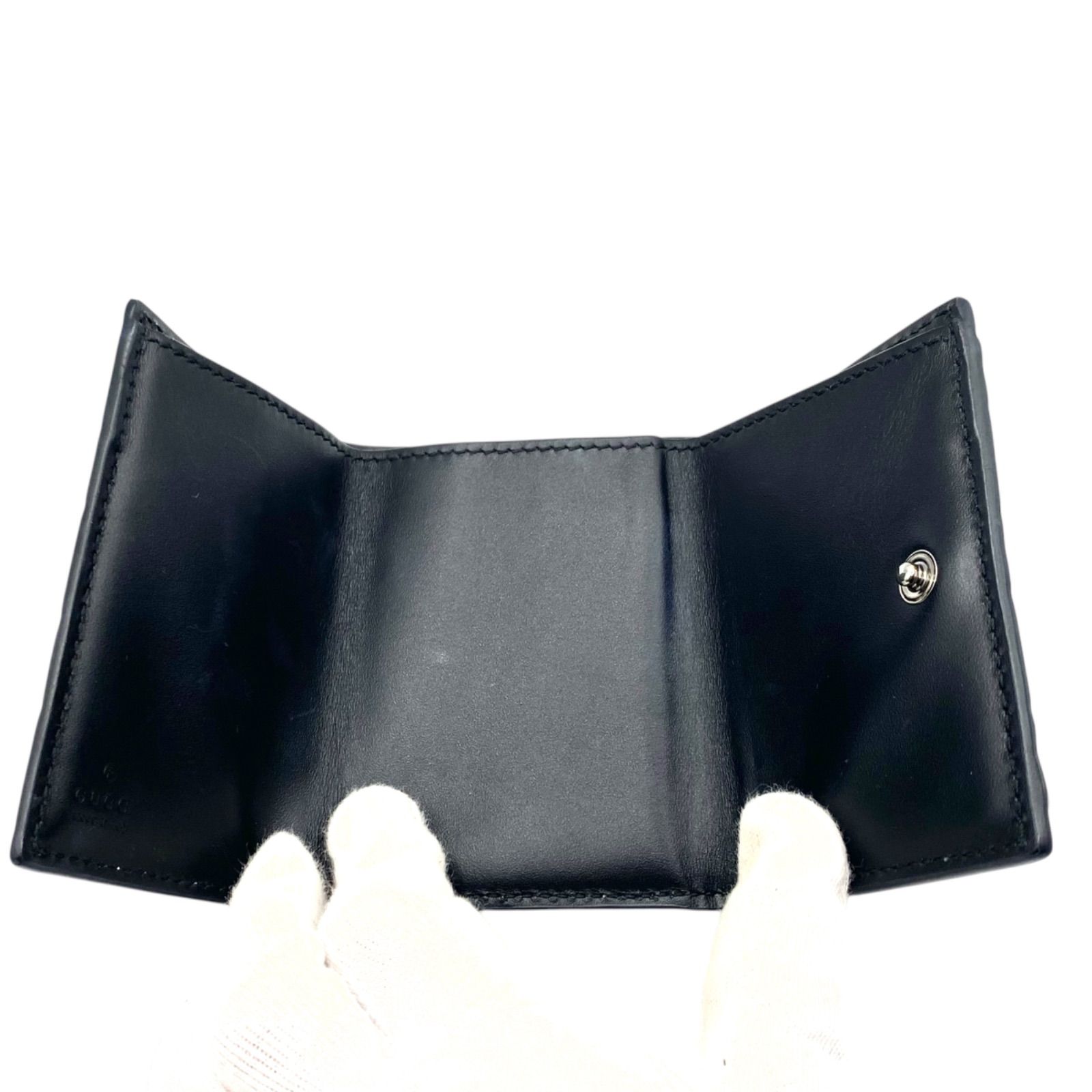 美品 GUCCI ブラック 三つ折り財布 ○美品 GUCCI グッチ 三つ折り財布 財布 レザー GG シマ ブラック ユニ