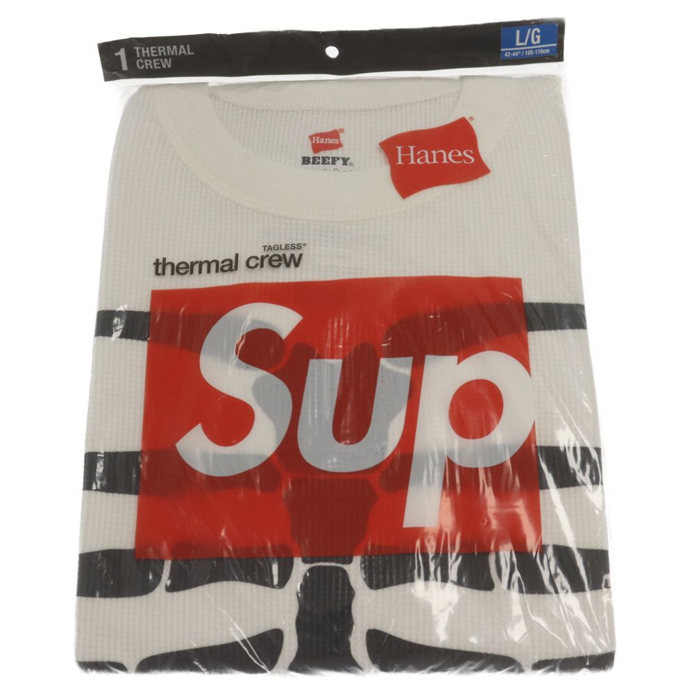 SUPREME (シュプリーム) ×Hanes Bones Thermal Crew ヘインズ サーマル ボーン プリント 長袖 カットソー Tシャツ ホワイト