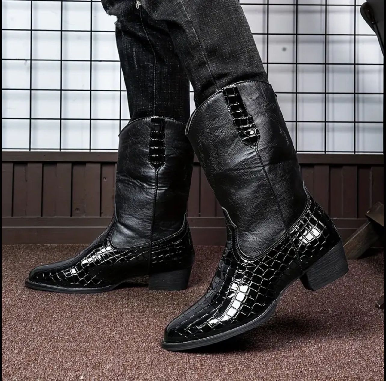 ウエスタンブーツ メンズ シューズ カウボーイ クロコダイル柄 レトロ