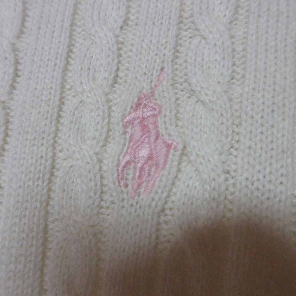  POLO RALPH LAUREN ポロ ラルフローレン ケーブルニット クルーネック カーディガン サイズL オフホワイト レディース 古着 長袖 カーディガン ボレロ アンサンブル