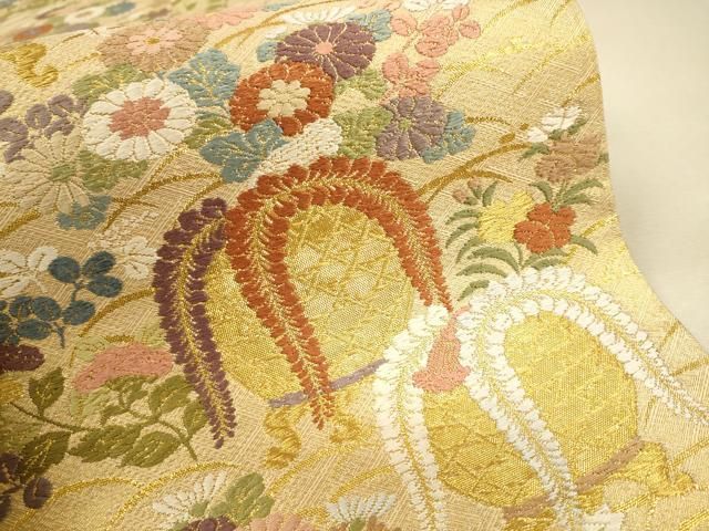 美品　正絹　六通　唐織　現代 袋帯　着物　445 金糸 美品 正絹 六通 唐織 現代 袋帯 着物 445 金糸 平和屋着物◎六