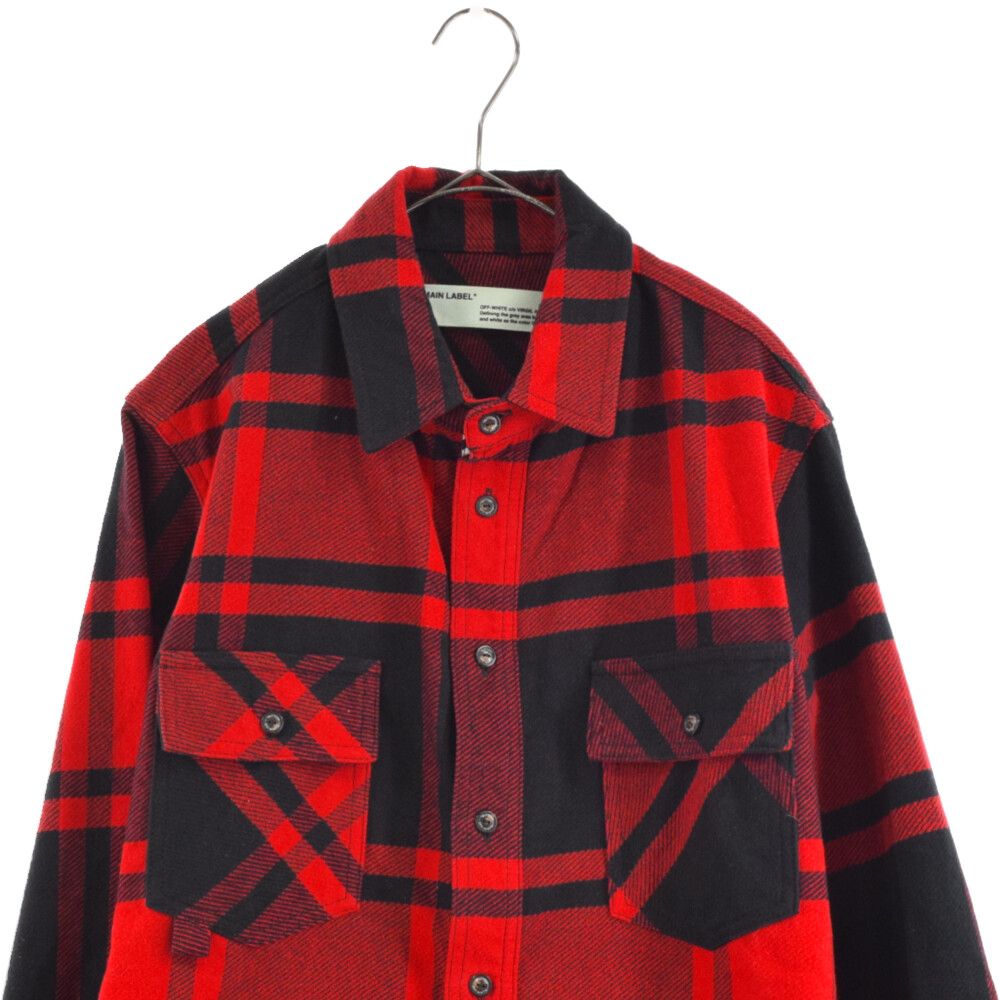 OFF-WHITE (オフホワイト) STENCIL FLANNEL SHIRT OMGA060R19C08015 ステンシル フランネルシャツ 長袖 チェックシャツ ブラック/レッド - メルカリ