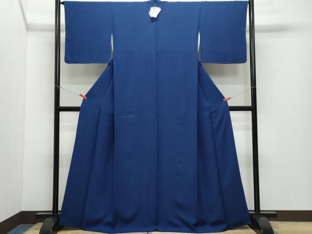 平和屋着物●上質な色無地 草花地紋 濃藍色 正絹 CAAZ1041vf