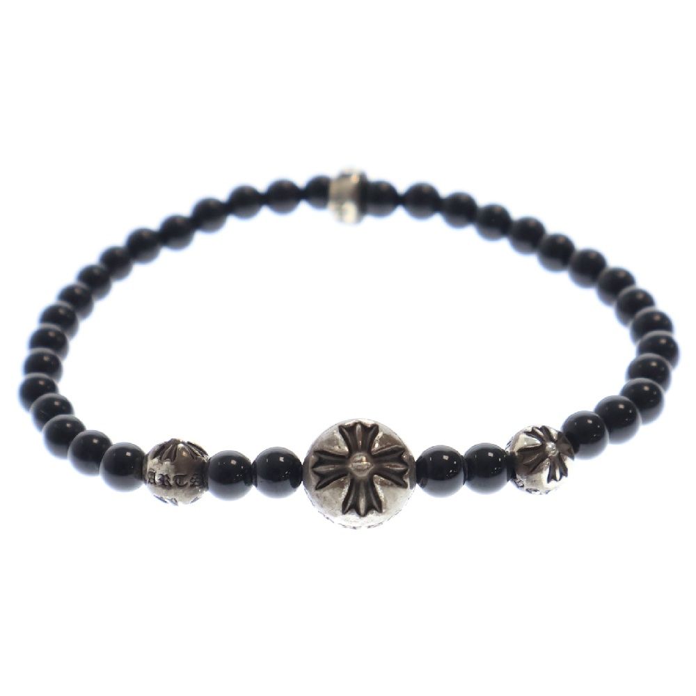 CHROME HEARTS クロムハーツ BEAD 4mm CHプラス ブラックトルマリンビーズ ブレスレット ブラック/シルバー CHROME HEARTS (クロムハーツ) BEAD 4mm CHプラス ブラックトルマリン