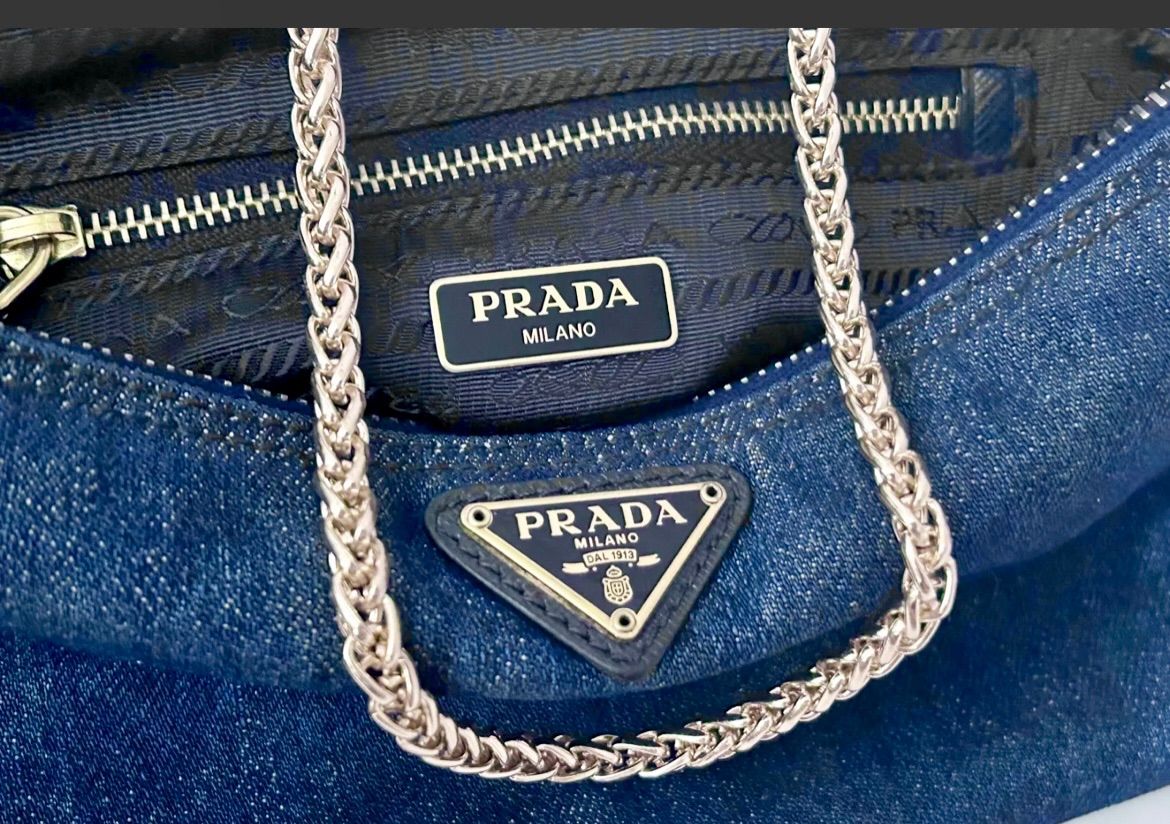 ◇PRADA プラダ CANAPA デニム ショルダー カメラ バッグ ポーチ紺