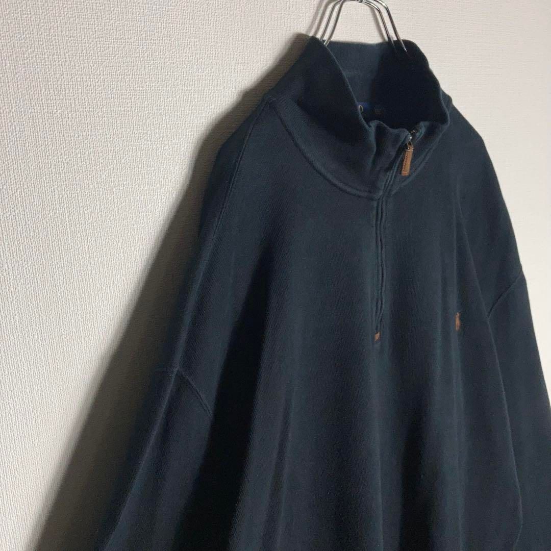 Ralph Lauren ハーフジップ　ブラック　刺繍ロゴ　XL 極美品 XLサイズ】RALPH LAUREN ハーフジップスウェット 刺繍ロゴ 黒