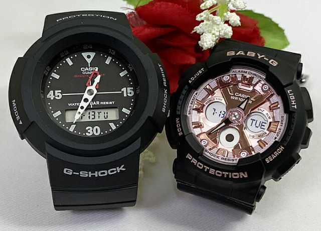 恋人たちのGショックペアウオッチ G-SHOCK BABY-G カシオ 2本セットgショック ベビーg アナデジ AW-500E-1EJF BA-130-1A4JF ラッピング無料  メッセージカード手書きします  ブラック　夫婦 クリスマス 