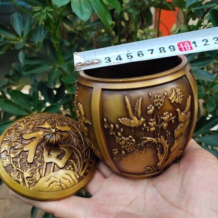 銅 細工 茶道具 お茶の缶です 銅製 工芸品 美術品 置物