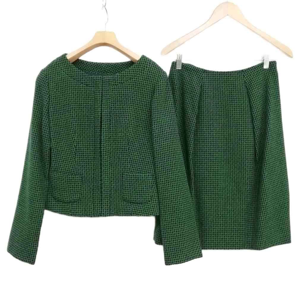 シビラ SYBILLA ツイード スーツ セットアップ フ スカート ジャケット L グリーン ネイビー