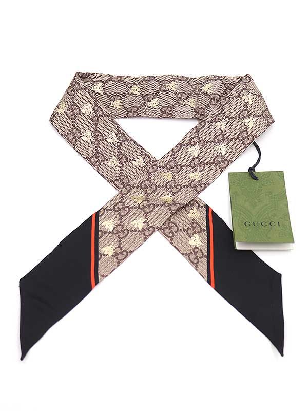 GUCCI グッチ GGビーシルク ネックボウ スカーフ ベージュ系
