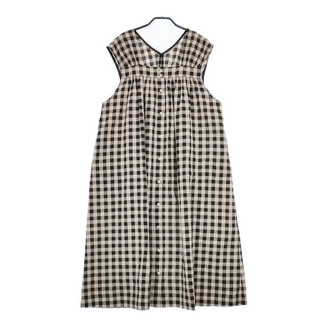 nest Robe 01232-1366 コットンリネンワッシャーギンガムワンピース 定価27500円 ワンピース 23SS ベージュ レディース ネストローブ 5-0604S∞