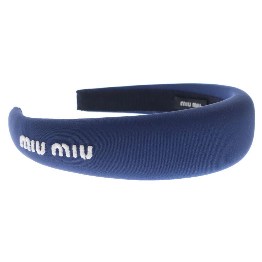 miu miu ネイビー ヘアバンド miumiu ストア (ミュウミュウ) ロゴカチューシャ ネイビー ナイロン